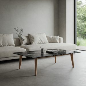 Siyah Mermer Desenli Traverten Sehpa